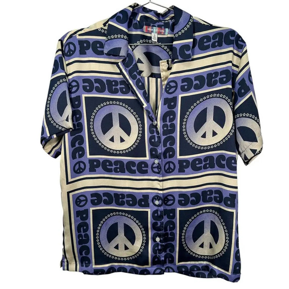 Urban Outfitters Peace Sign Bowling Button Down Large - Picture 1 of 5